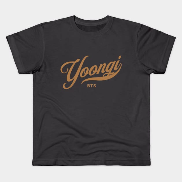 BTS Yoongi Suga name baseball typography Morcaworks Kids T-Shirt by Oricca